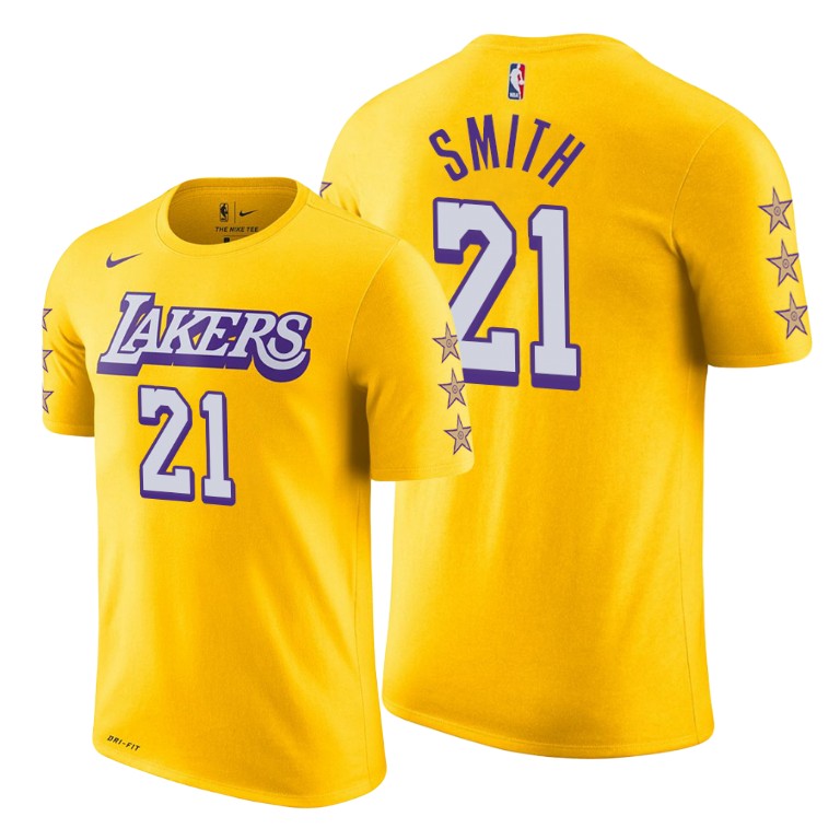 Men's Los Angeles Lakers J.R. Smith #21 NBA City Edition Yellow Basketball T-Shirt HCC6183VF